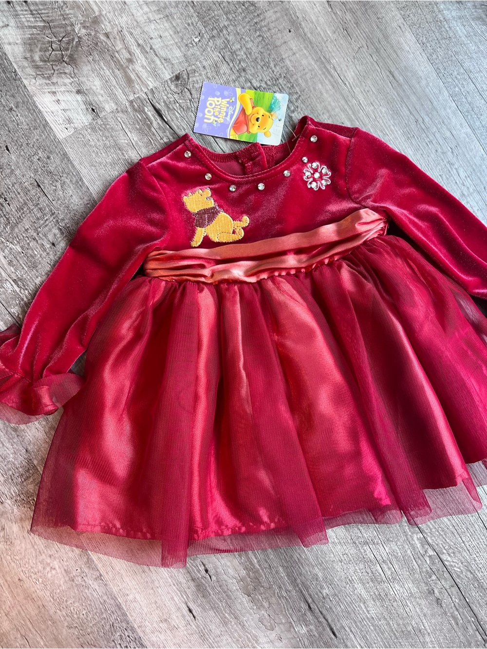Vintage Dead-stock NWT Disney Winnie the Pooh Red Velvet & Tulle Dress 12M